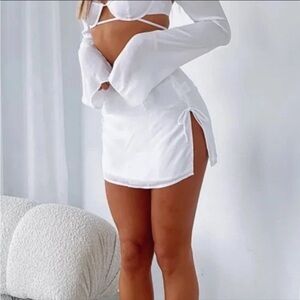 White Fox Boutique New Flame Mini Skirt Slit Party Club Sexy White XS
